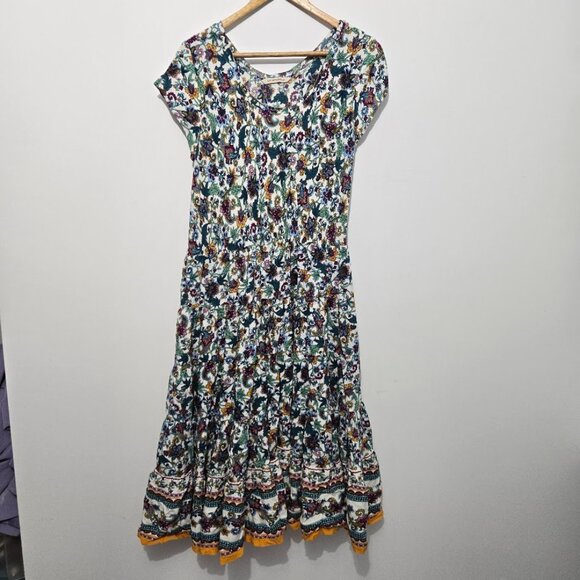 Soft Surroundings Kara Floral Maxi Dress Sz M Petite Boho Peasant Tiered Cottage - Picture 1 of 8
